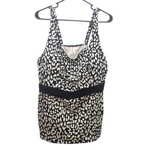 Lands End Black White Leopard Animal Print Tankini Top Layered Underwire Sz 18W